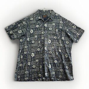 Woolrich Hawaiian Shirt Mens 2XL Floral Green Short Sleeve Vintage 90s Made USA